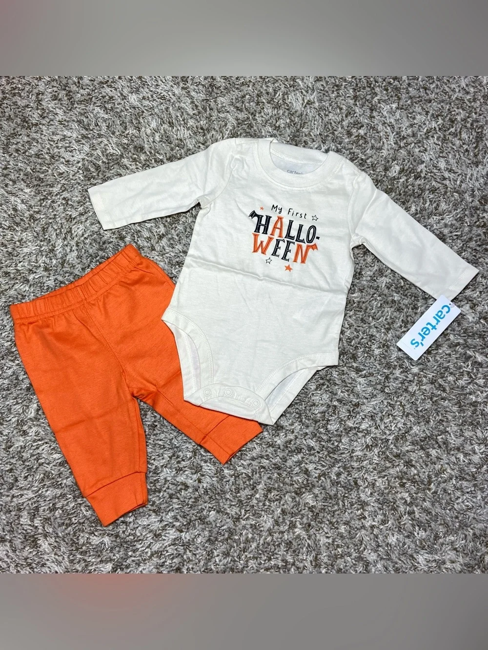 CARTER’S First Halloween 3PC Outfit Size 3M White Orange Pumpkin